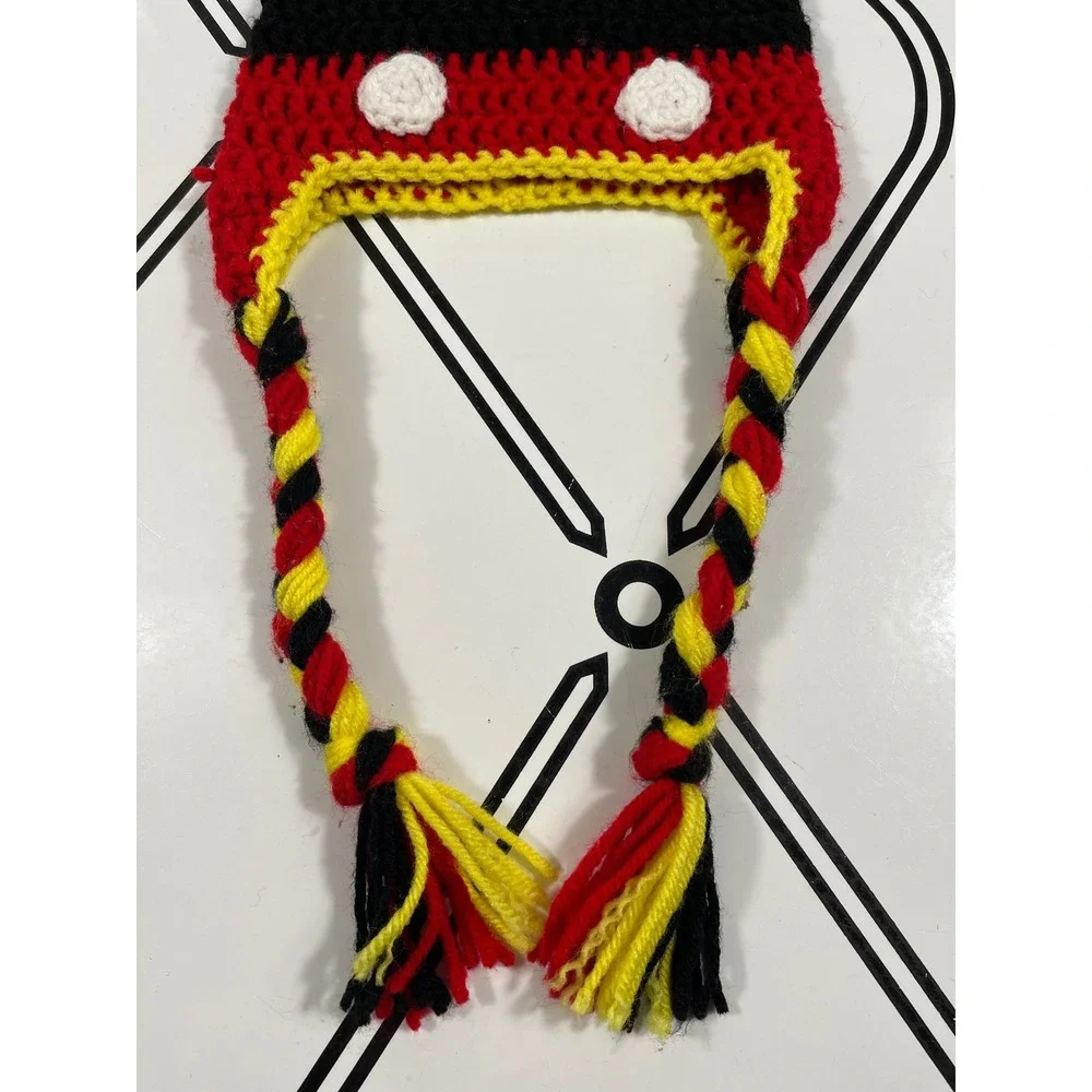 Handmade Kids Mickey Mouse Crochet‎ Hat with Braids Earflap Winter Beanie